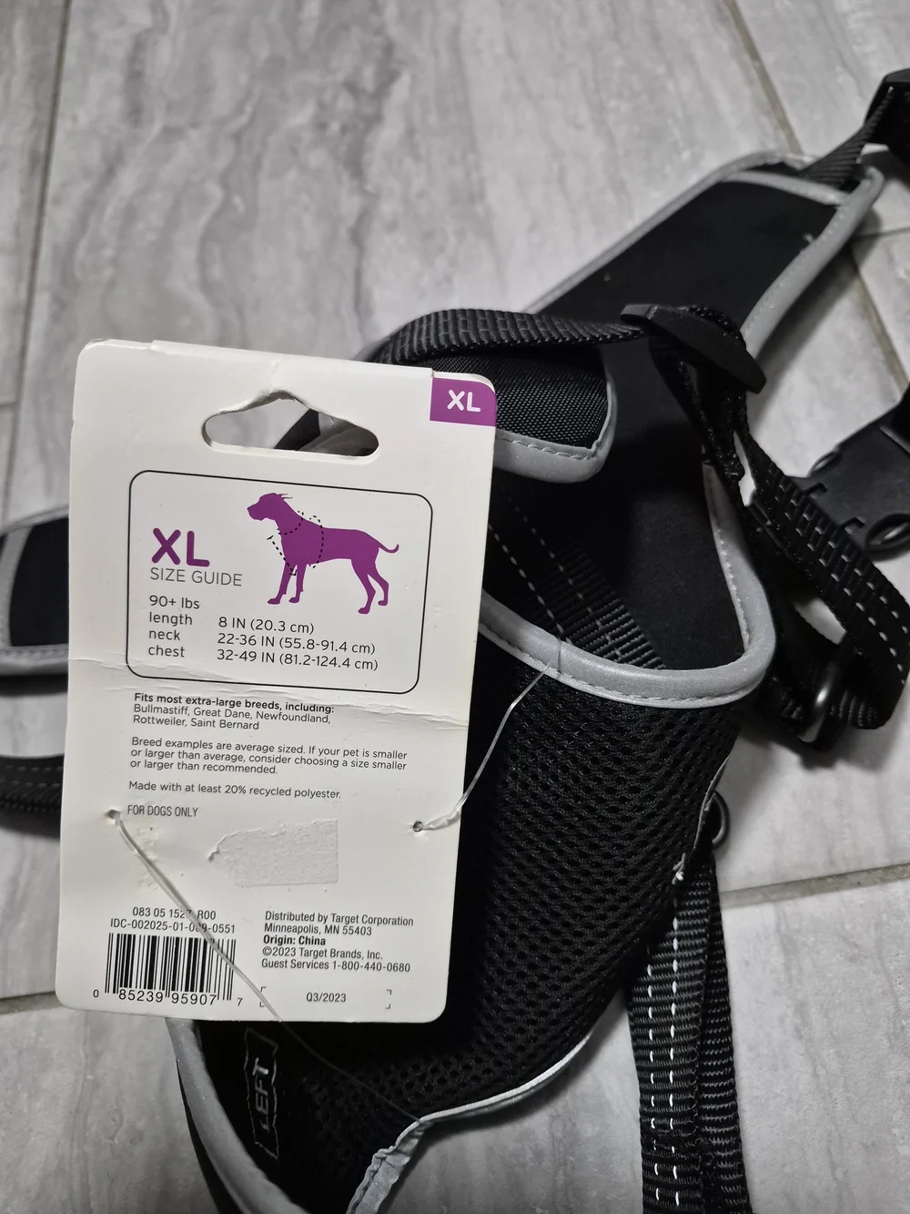 Boots & Barkley Ajustable Reflective Dog Harness Black Up To 90 Lbs XL